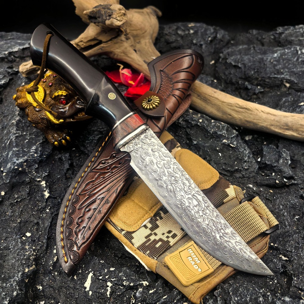 Bushcraft Knife Fixed - High-end Damascus / SKD-11 Drop Point