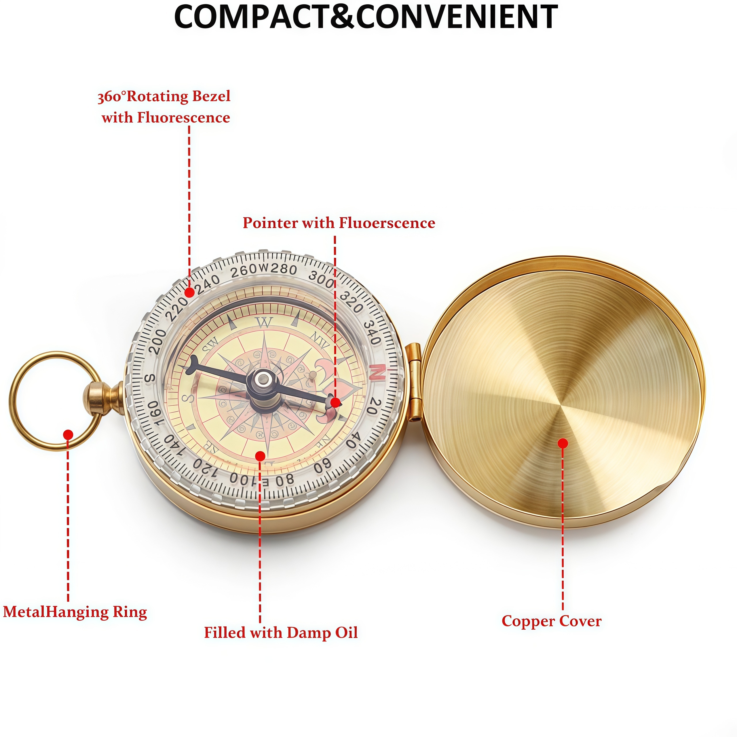 Brass Outdoor Compass - Gold C - Compass Lensatic recensie en prijs